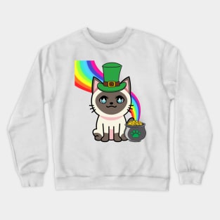 Cute Siamese cat is a leprechaun Crewneck Sweatshirt